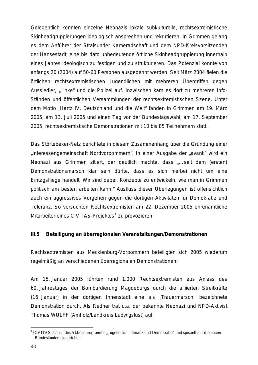 Seite 40 des Verfassungsschutzbericht 2005 Mecklenburg-Vorpommern