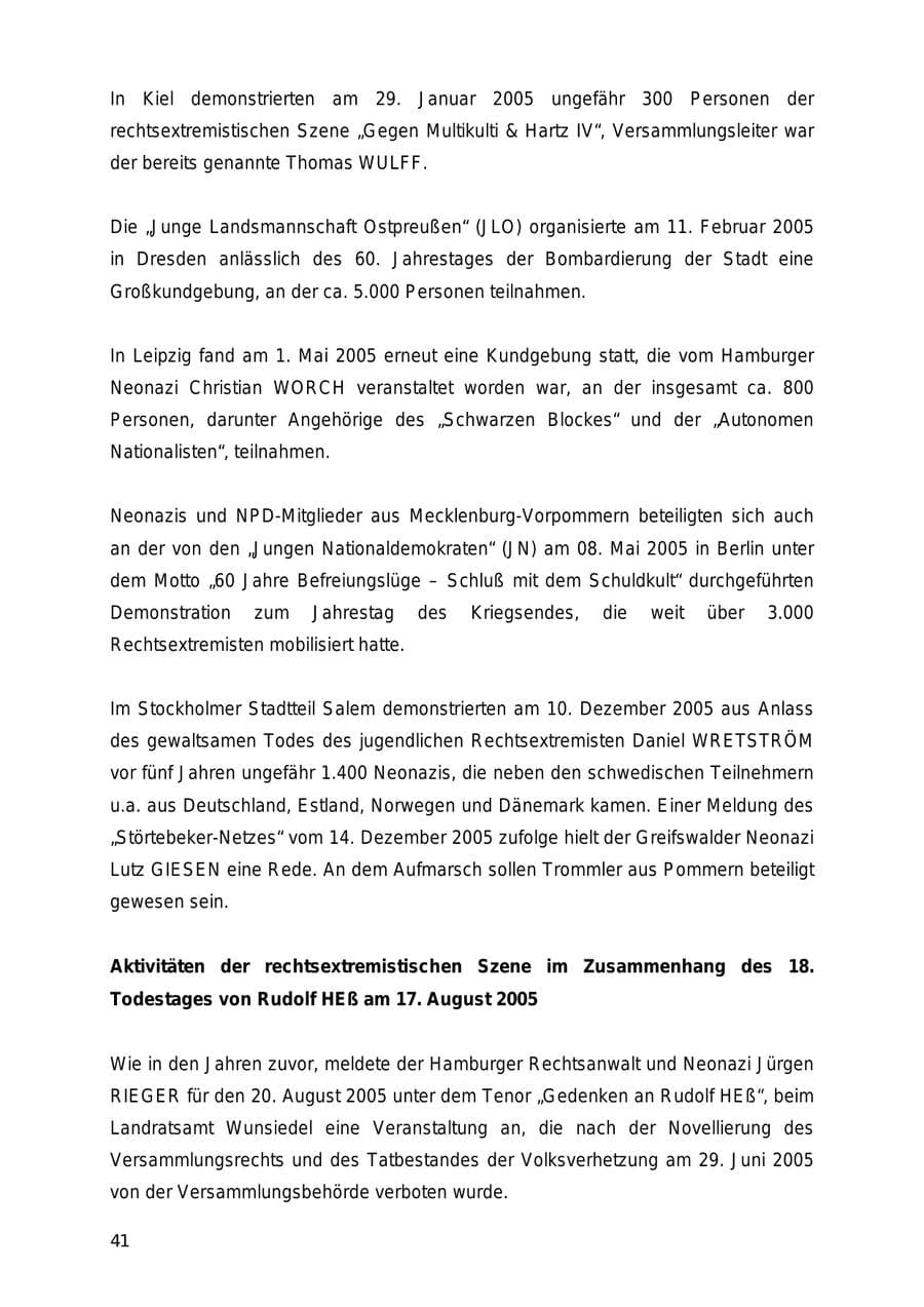 Seite 41 des Verfassungsschutzbericht 2005 Mecklenburg-Vorpommern