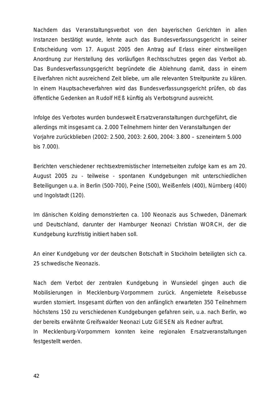 Seite 42 des Verfassungsschutzbericht 2005 Mecklenburg-Vorpommern