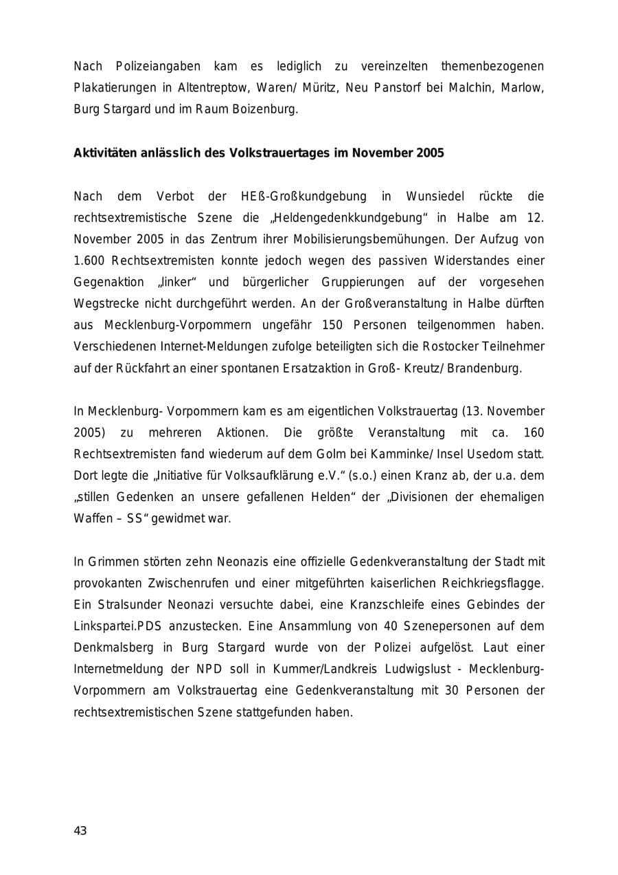 Seite 43 des Verfassungsschutzbericht 2005 Mecklenburg-Vorpommern