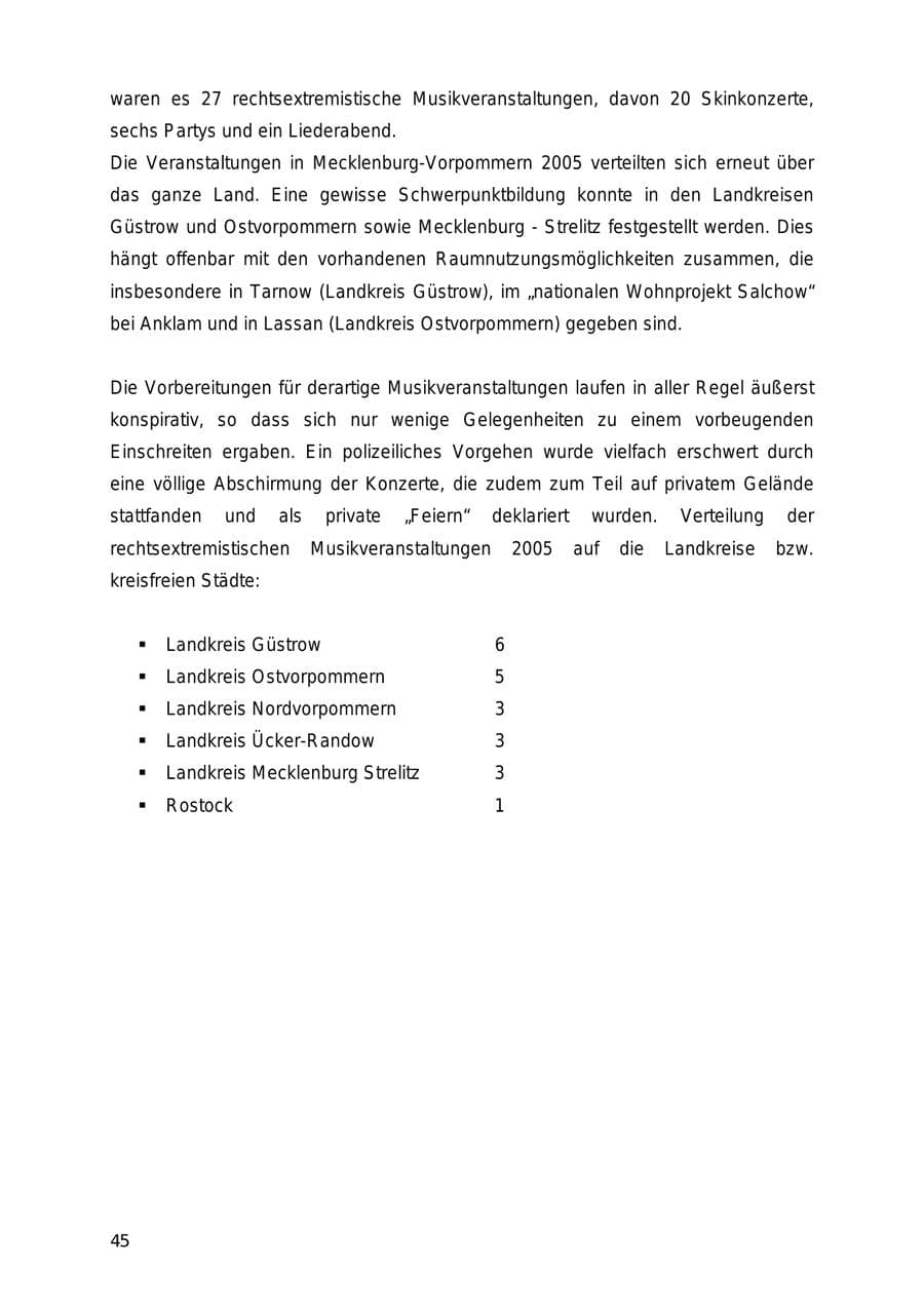 Seite 45 des Verfassungsschutzbericht 2005 Mecklenburg-Vorpommern