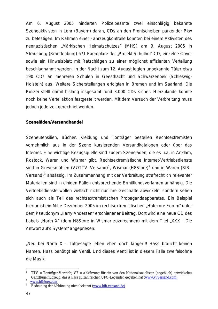 Seite 47 des Verfassungsschutzbericht 2005 Mecklenburg-Vorpommern