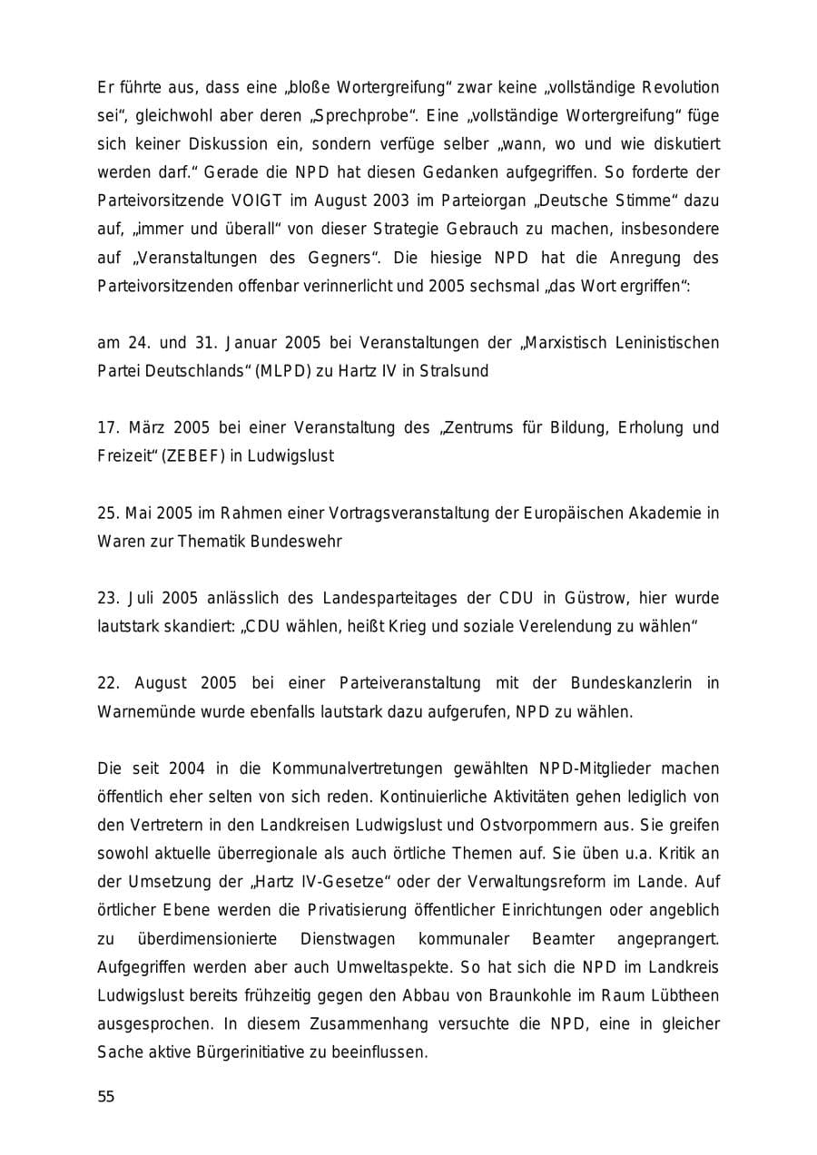 Seite 55 des Verfassungsschutzbericht 2005 Mecklenburg-Vorpommern