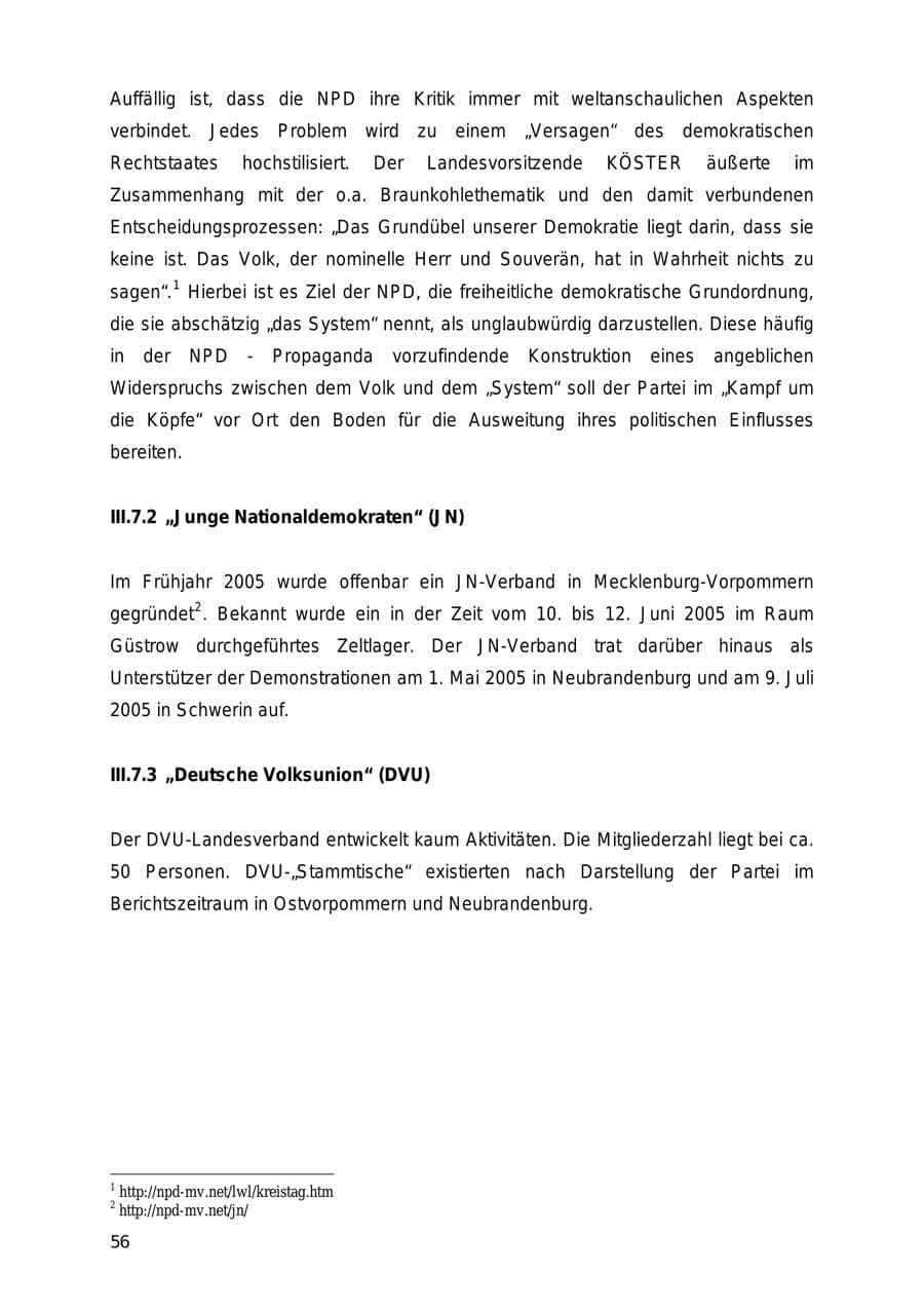 Seite 56 des Verfassungsschutzbericht 2005 Mecklenburg-Vorpommern