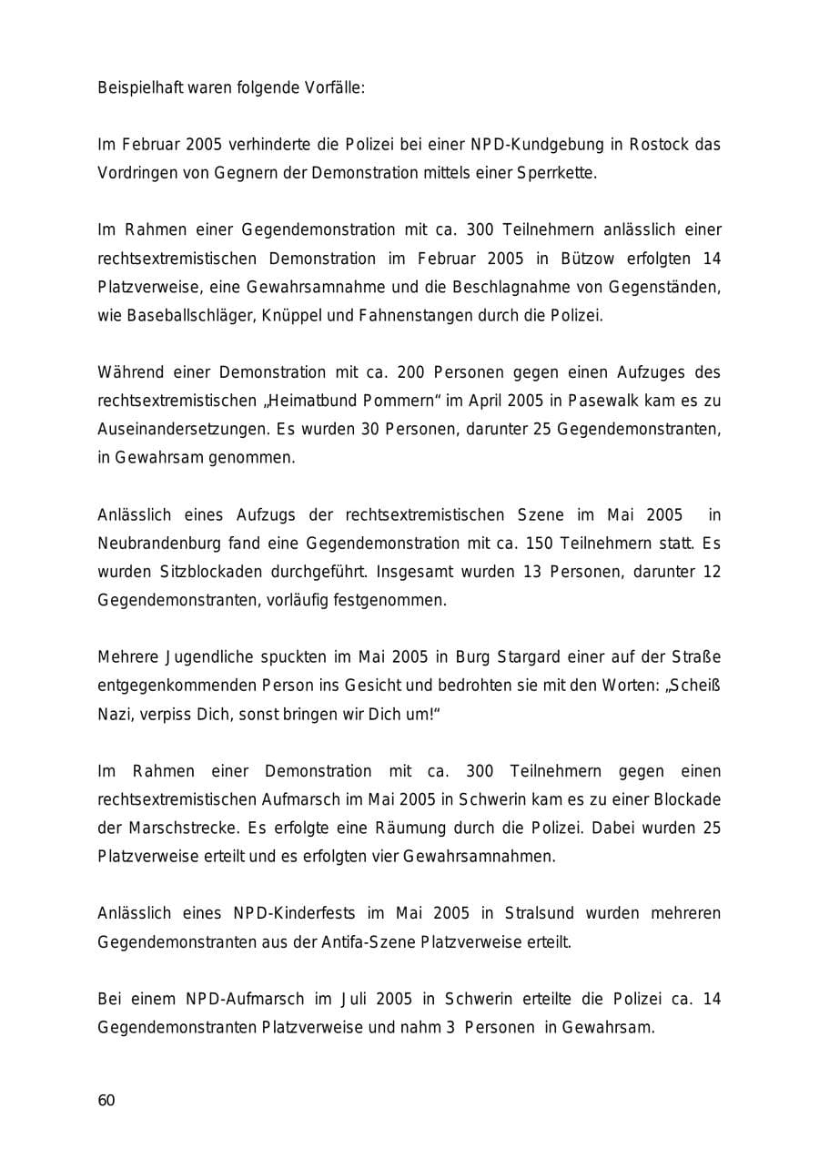 Seite 60 des Verfassungsschutzbericht 2005 Mecklenburg-Vorpommern