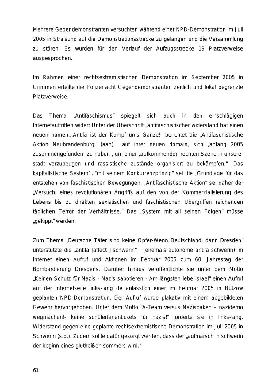 Seite 61 des Verfassungsschutzbericht 2005 Mecklenburg-Vorpommern