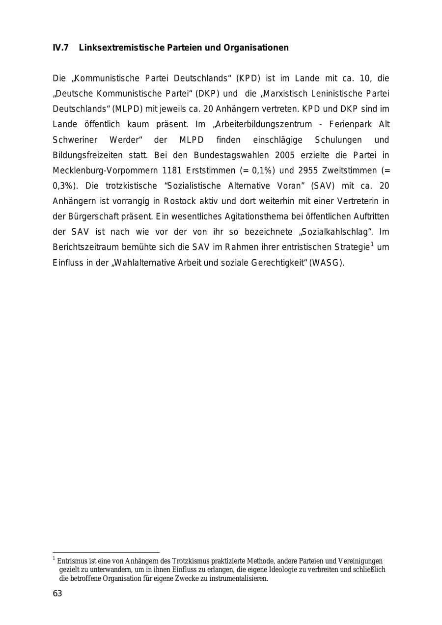 Seite 63 des Verfassungsschutzbericht 2005 Mecklenburg-Vorpommern