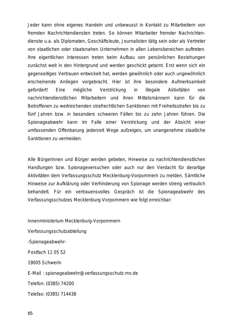 Seite 65 des Verfassungsschutzbericht 2005 Mecklenburg-Vorpommern