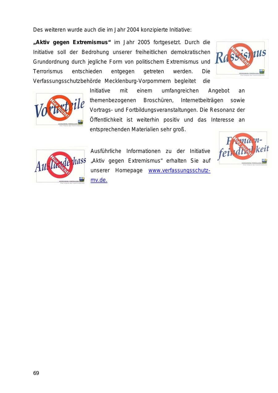 Seite 69 des Verfassungsschutzbericht 2005 Mecklenburg-Vorpommern