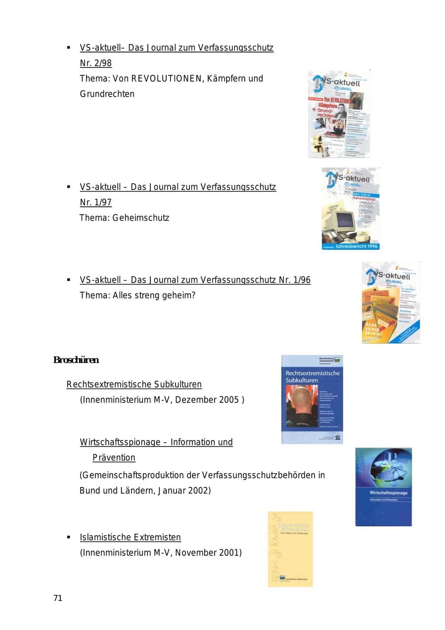 Seite 71 des Verfassungsschutzbericht 2005 Mecklenburg-Vorpommern