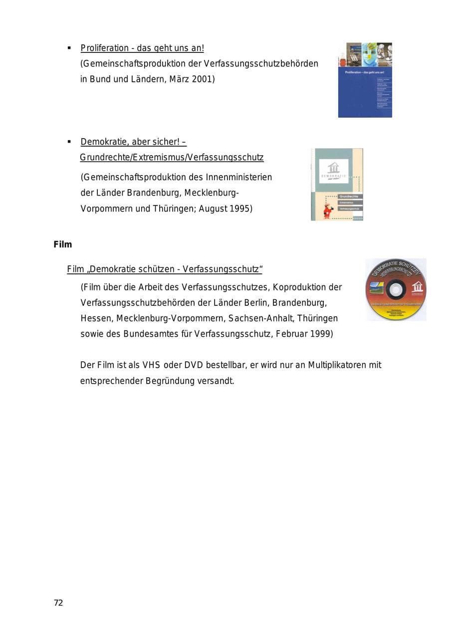 Seite 72 des Verfassungsschutzbericht 2005 Mecklenburg-Vorpommern
