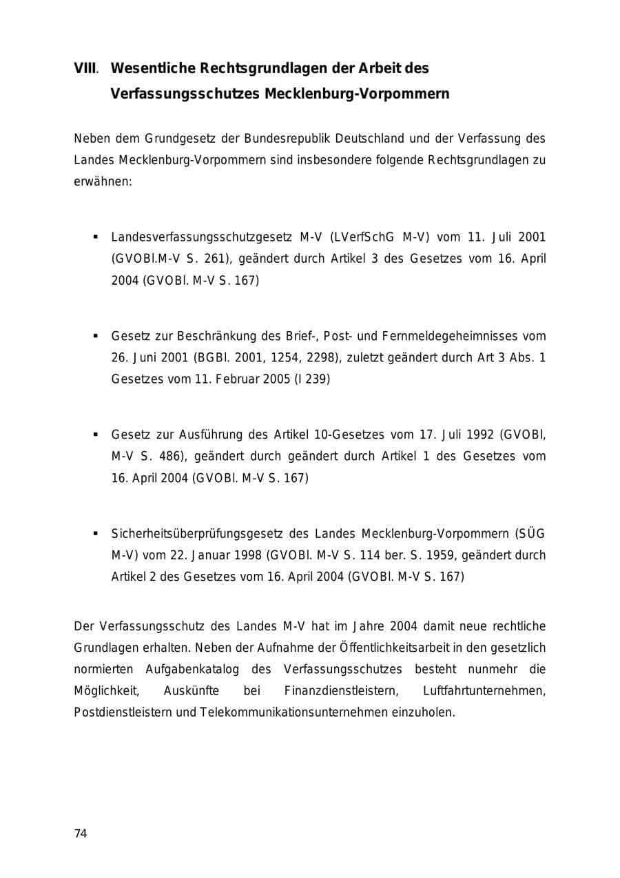 Seite 74 des Verfassungsschutzbericht 2005 Mecklenburg-Vorpommern