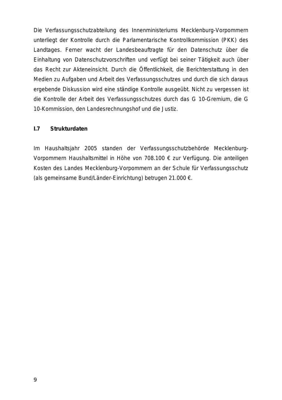 Seite 9 des Verfassungsschutzbericht 2005 Mecklenburg-Vorpommern
