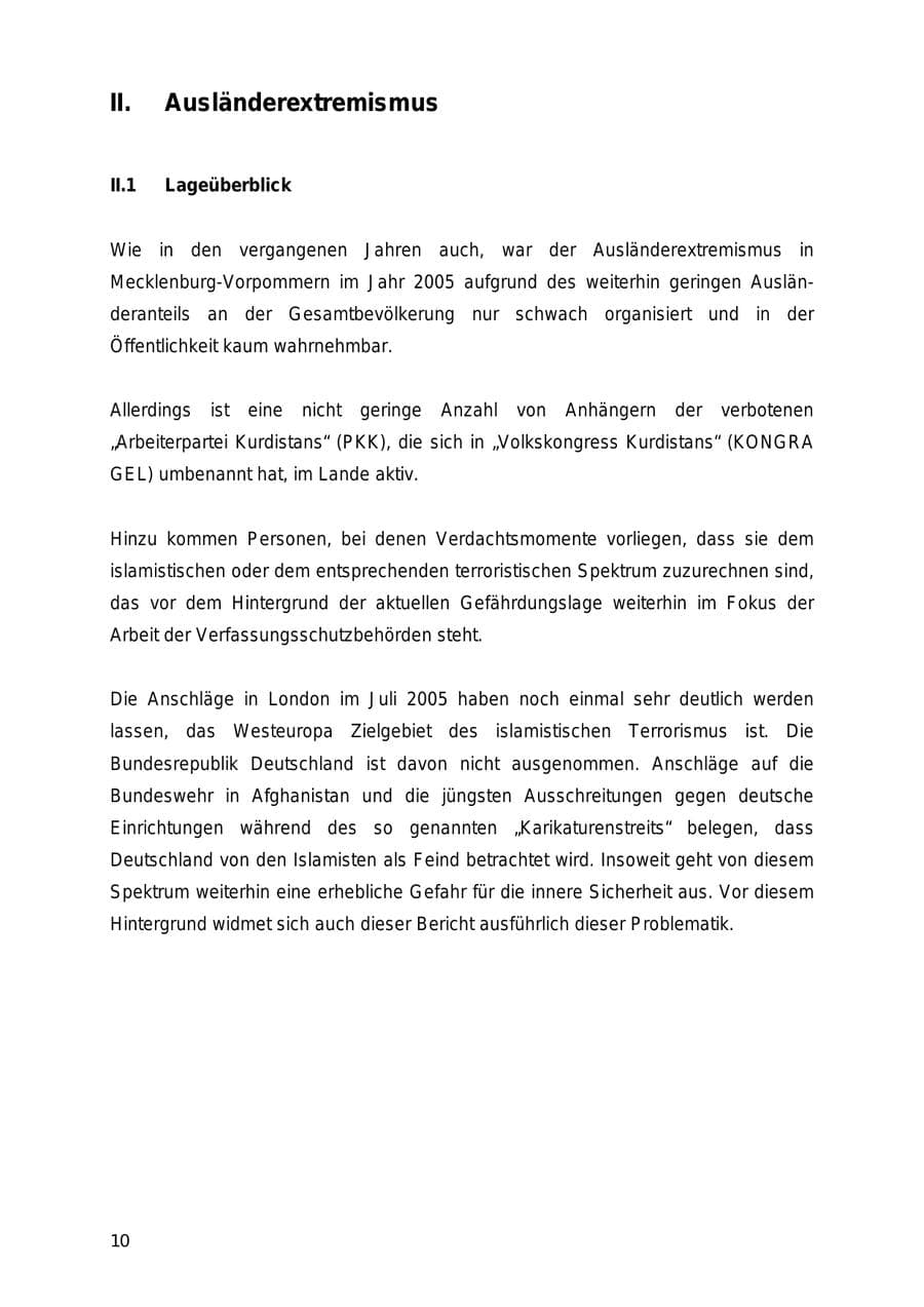 Seite 10 des Verfassungsschutzbericht 2005 Mecklenburg-Vorpommern