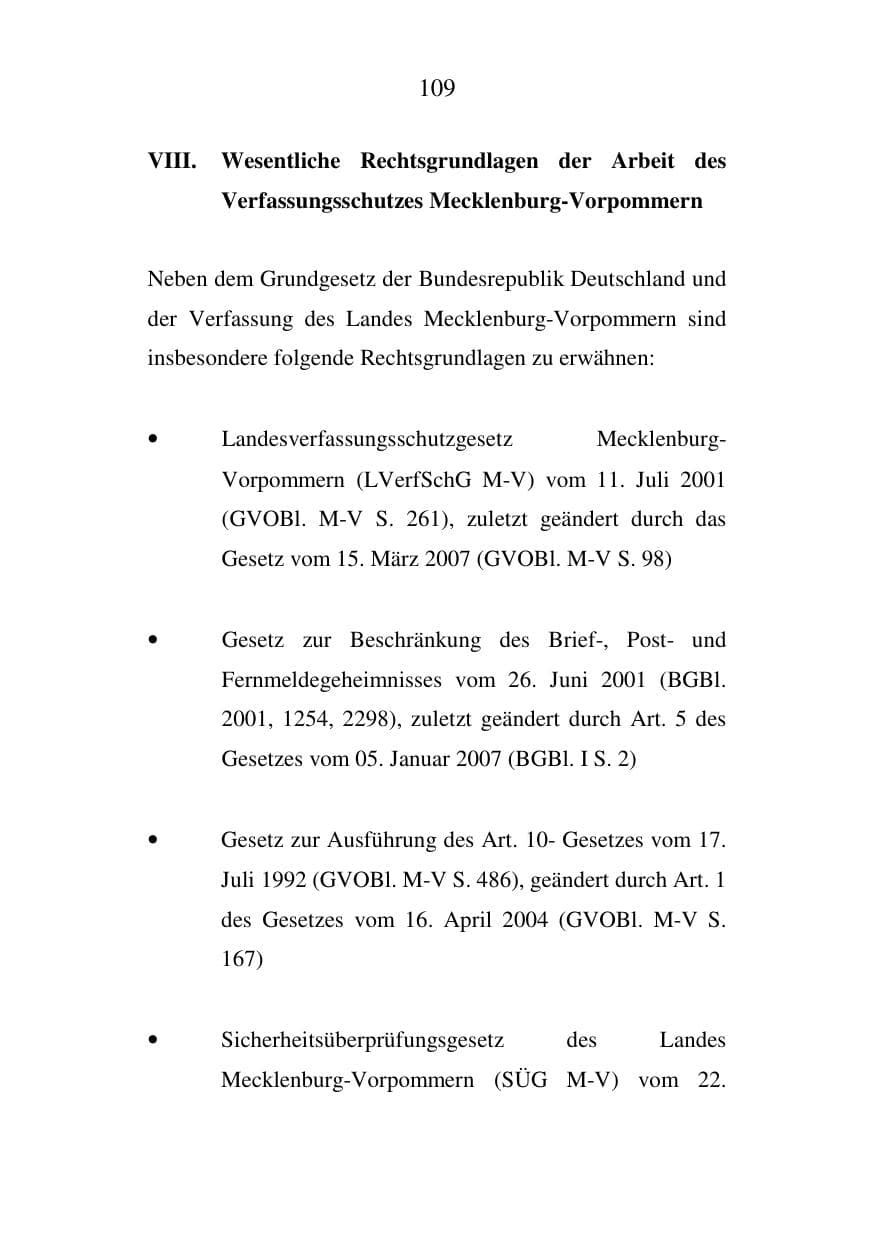 Seite 110 des Verfassungsschutzbericht 2006 Mecklenburg-Vorpommern