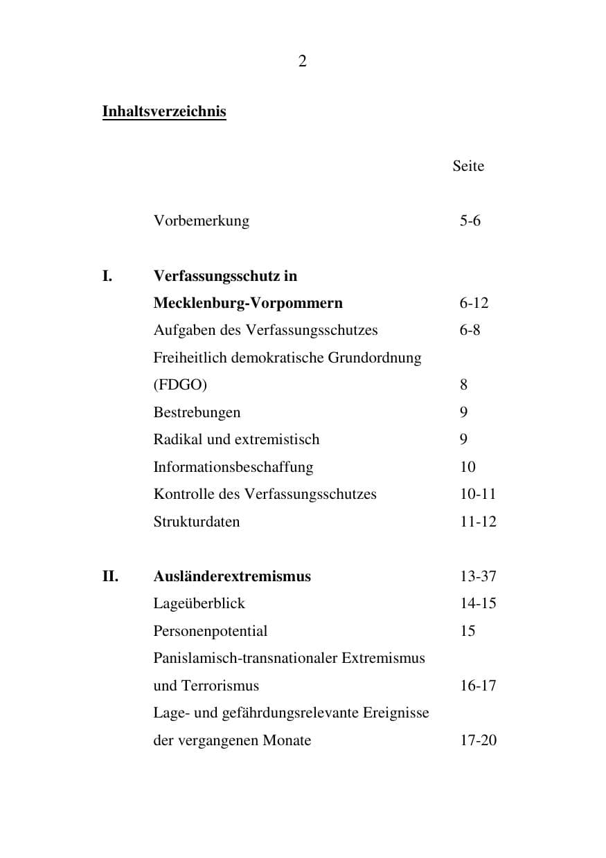 Seite 3 des Verfassungsschutzbericht 2006 Mecklenburg-Vorpommern