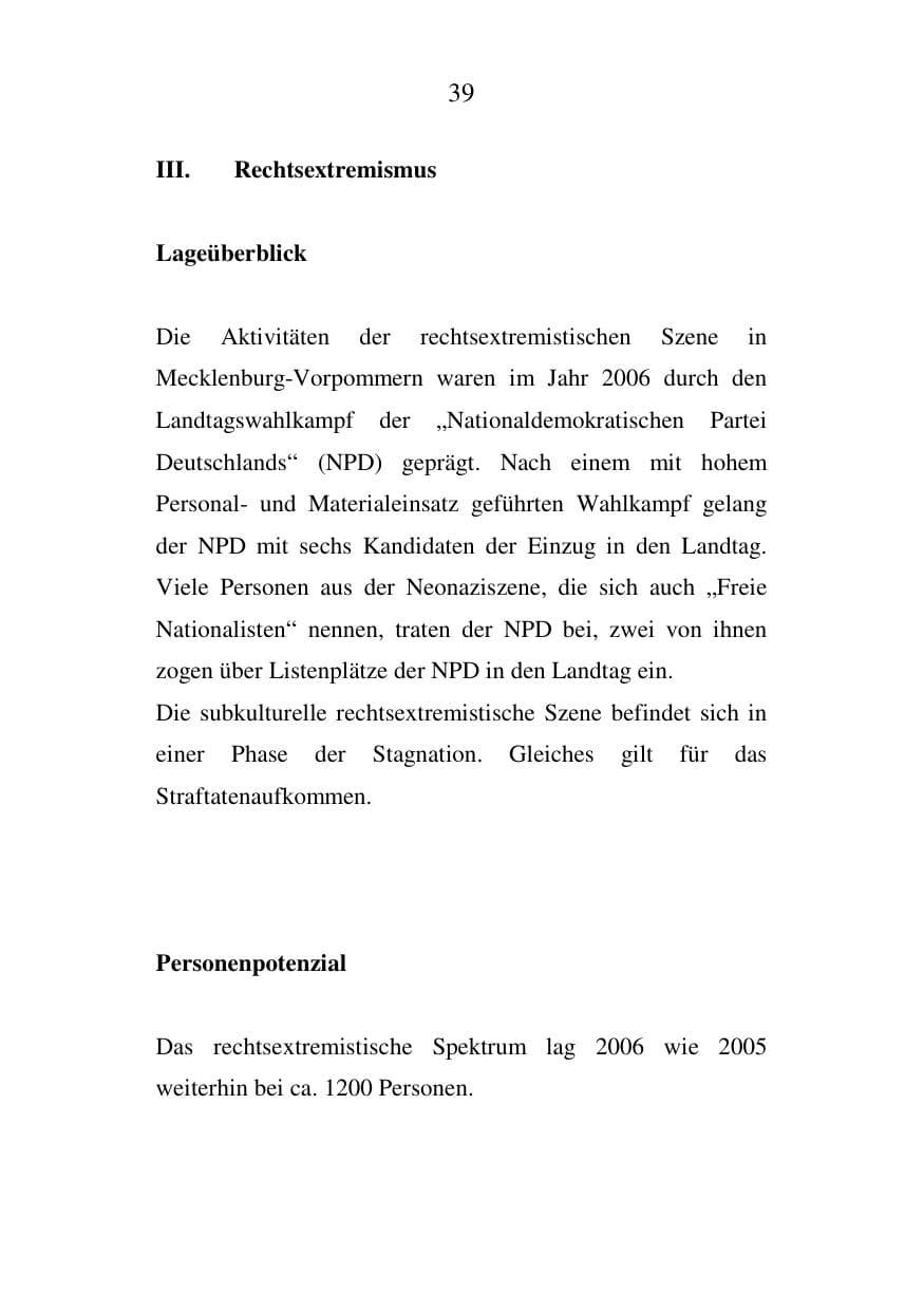 Seite 40 des Verfassungsschutzbericht 2006 Mecklenburg-Vorpommern