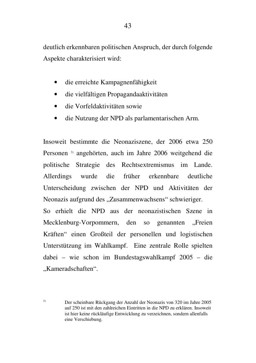 Seite 44 des Verfassungsschutzbericht 2006 Mecklenburg-Vorpommern
