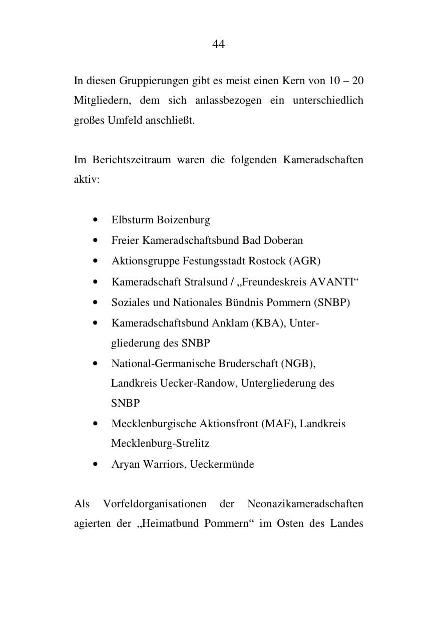 Seite 45 des Verfassungsschutzbericht 2006 Mecklenburg-Vorpommern