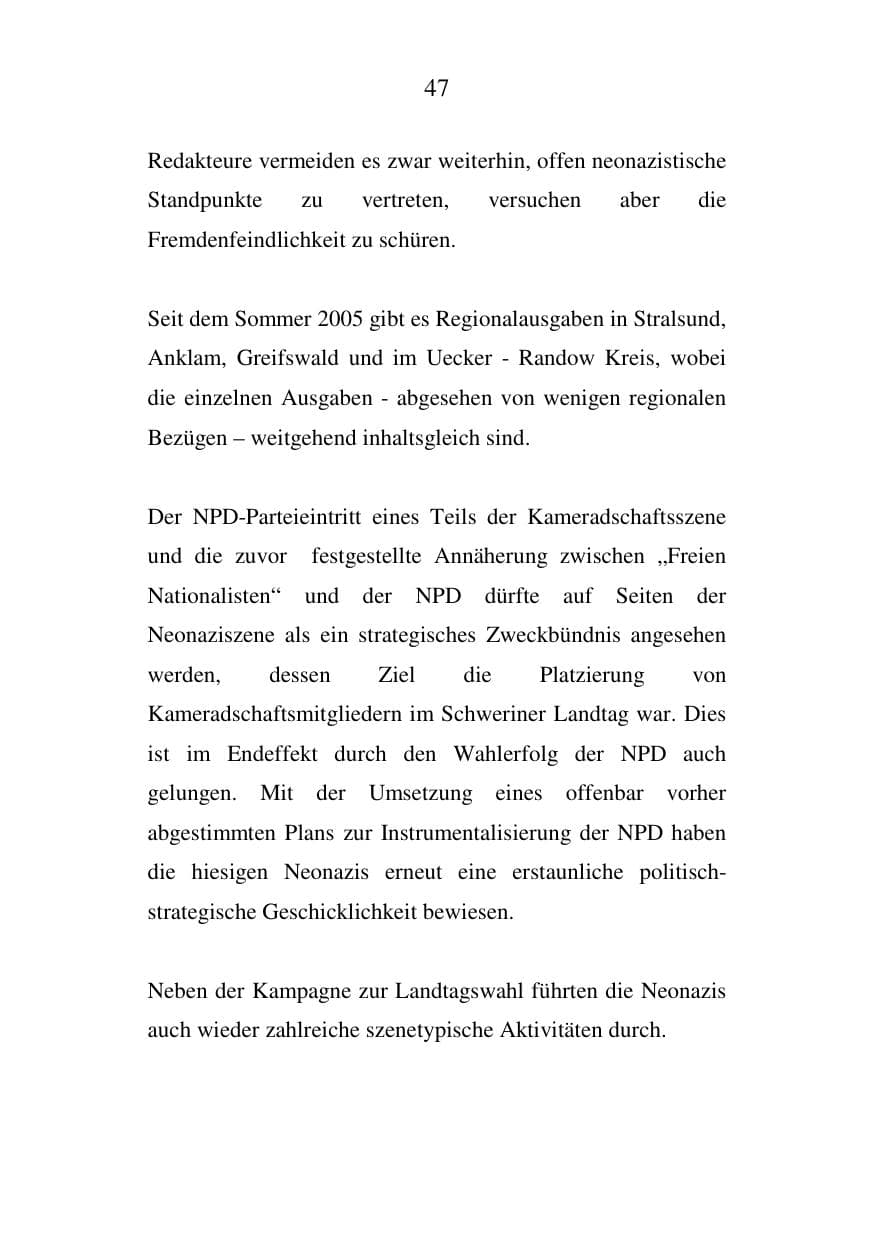 Seite 48 des Verfassungsschutzbericht 2006 Mecklenburg-Vorpommern