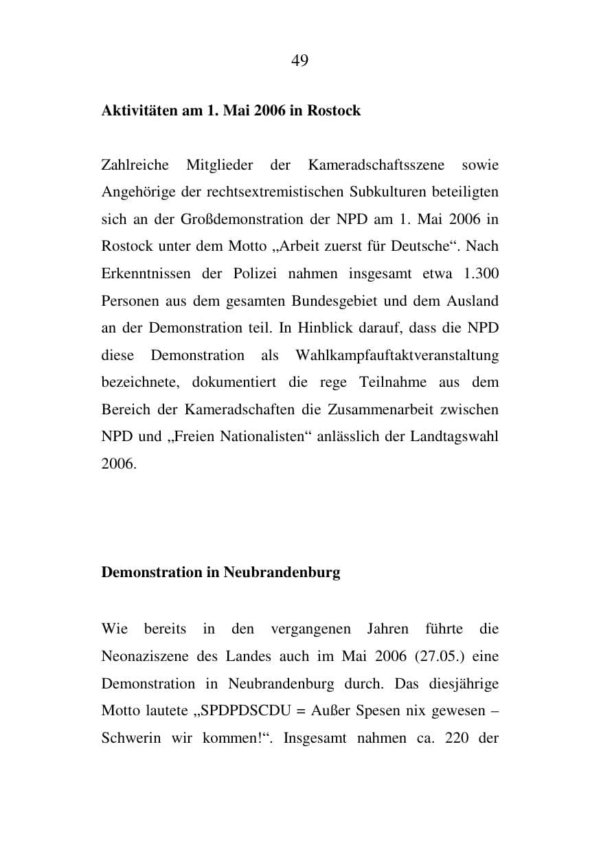 Seite 50 des Verfassungsschutzbericht 2006 Mecklenburg-Vorpommern