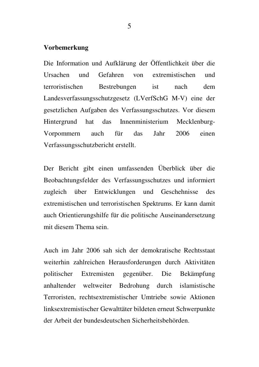 Seite 6 des Verfassungsschutzbericht 2006 Mecklenburg-Vorpommern