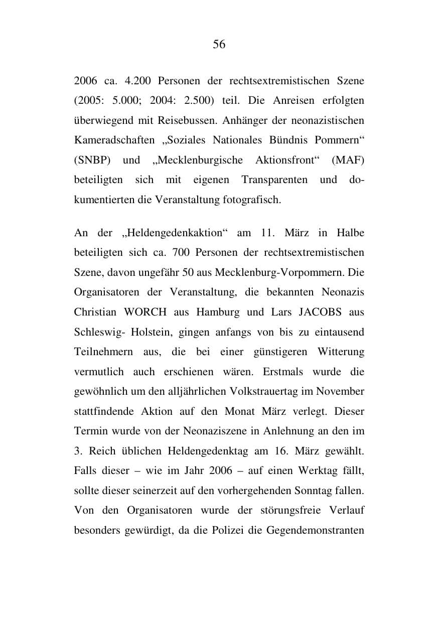 Seite 57 des Verfassungsschutzbericht 2006 Mecklenburg-Vorpommern