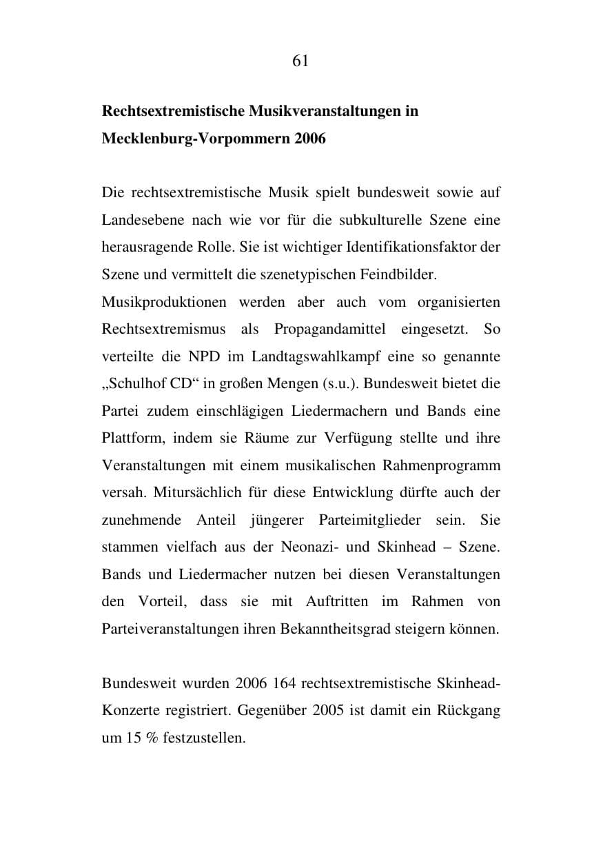 Seite 62 des Verfassungsschutzbericht 2006 Mecklenburg-Vorpommern