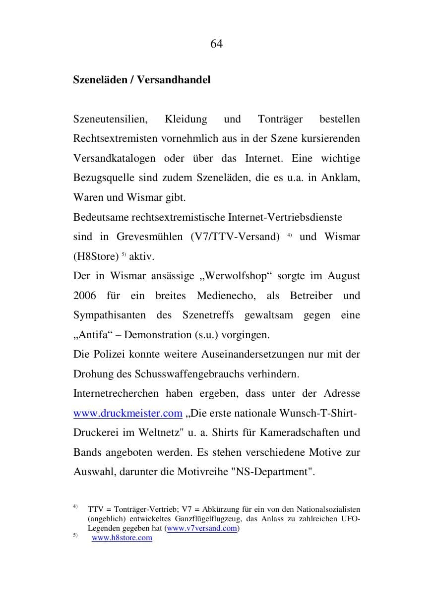 Seite 65 des Verfassungsschutzbericht 2006 Mecklenburg-Vorpommern