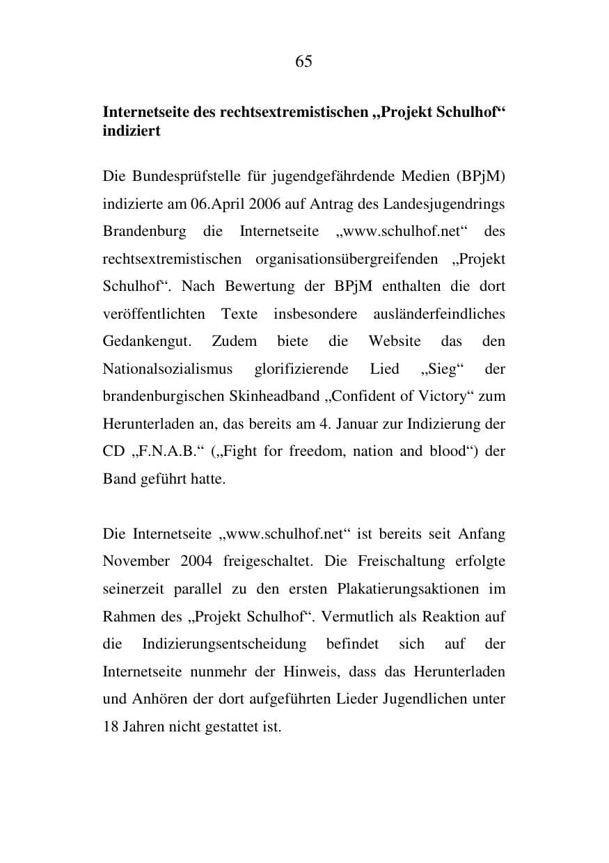 Seite 66 des Verfassungsschutzbericht 2006 Mecklenburg-Vorpommern
