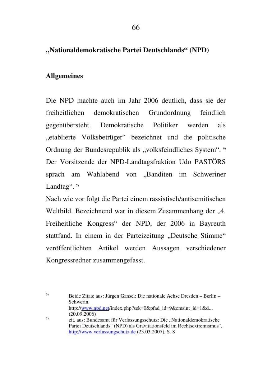 Seite 67 des Verfassungsschutzbericht 2006 Mecklenburg-Vorpommern