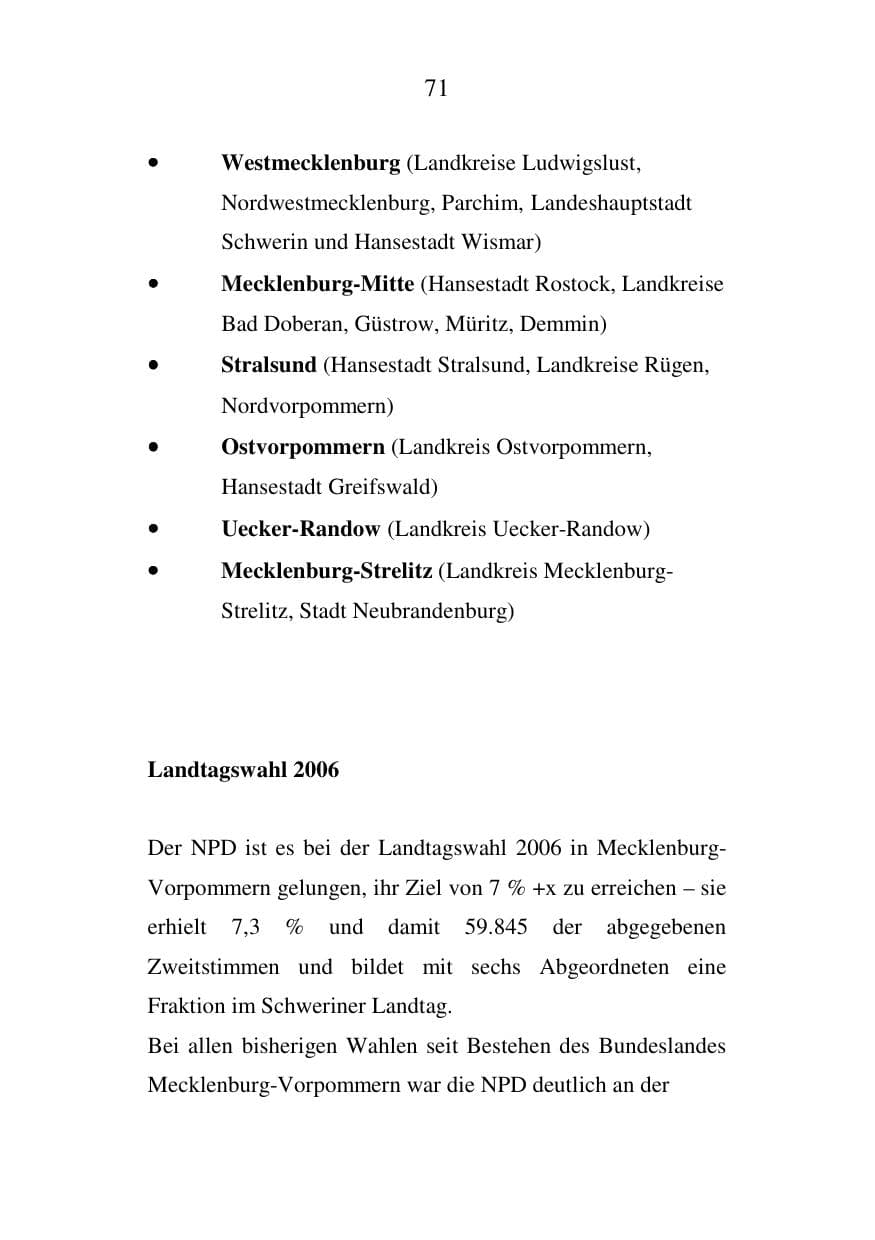 Seite 72 des Verfassungsschutzbericht 2006 Mecklenburg-Vorpommern