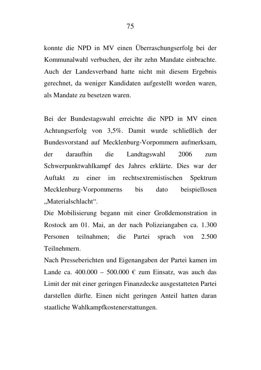 Seite 76 des Verfassungsschutzbericht 2006 Mecklenburg-Vorpommern