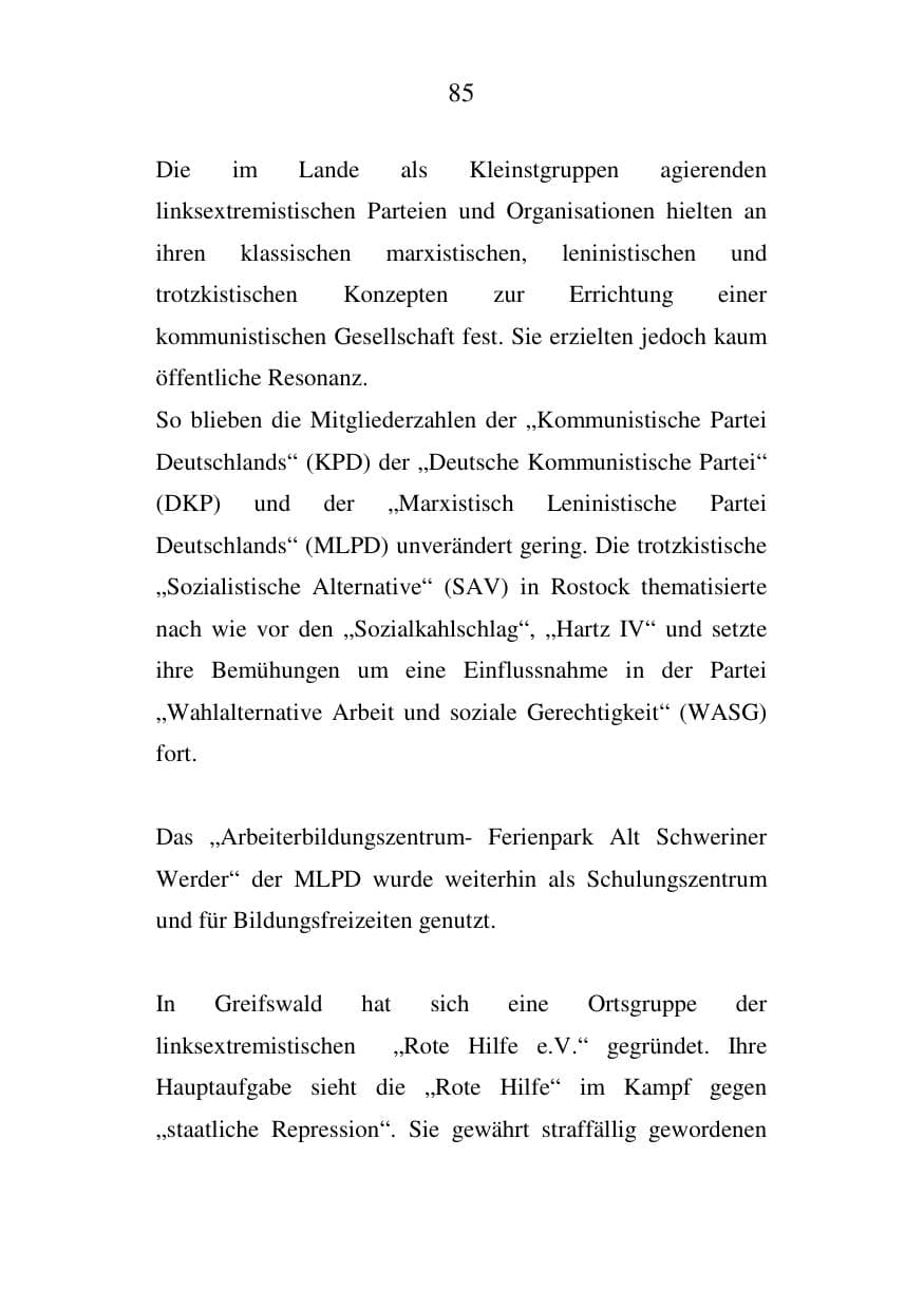Seite 86 des Verfassungsschutzbericht 2006 Mecklenburg-Vorpommern