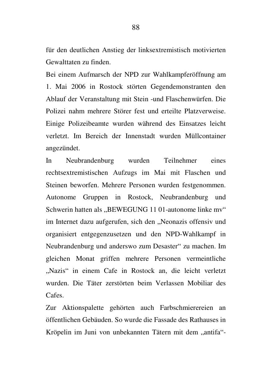 Seite 89 des Verfassungsschutzbericht 2006 Mecklenburg-Vorpommern