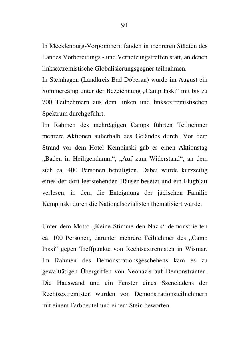 Seite 92 des Verfassungsschutzbericht 2006 Mecklenburg-Vorpommern