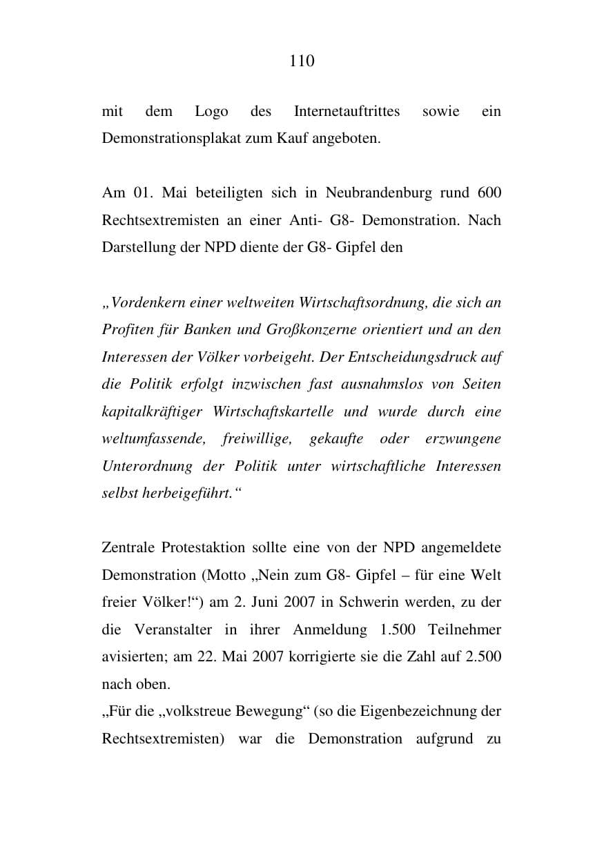 Seite 110 des Verfassungsschutzbericht 2007 Mecklenburg-Vorpommern