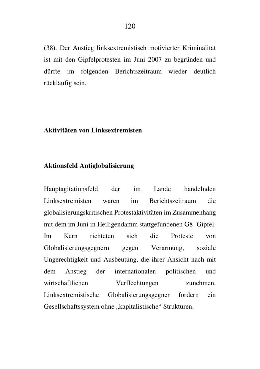 Seite 120 des Verfassungsschutzbericht 2007 Mecklenburg-Vorpommern