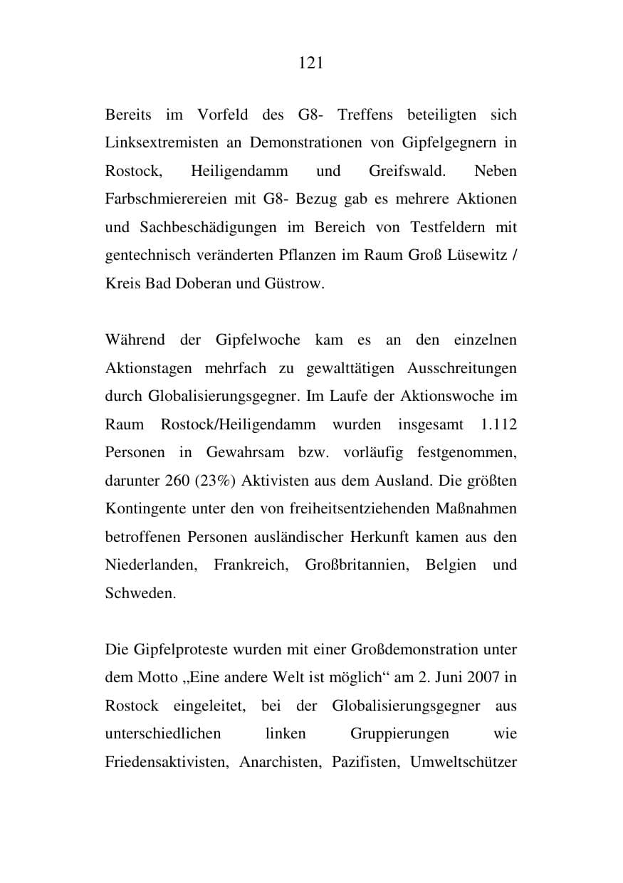 Seite 121 des Verfassungsschutzbericht 2007 Mecklenburg-Vorpommern