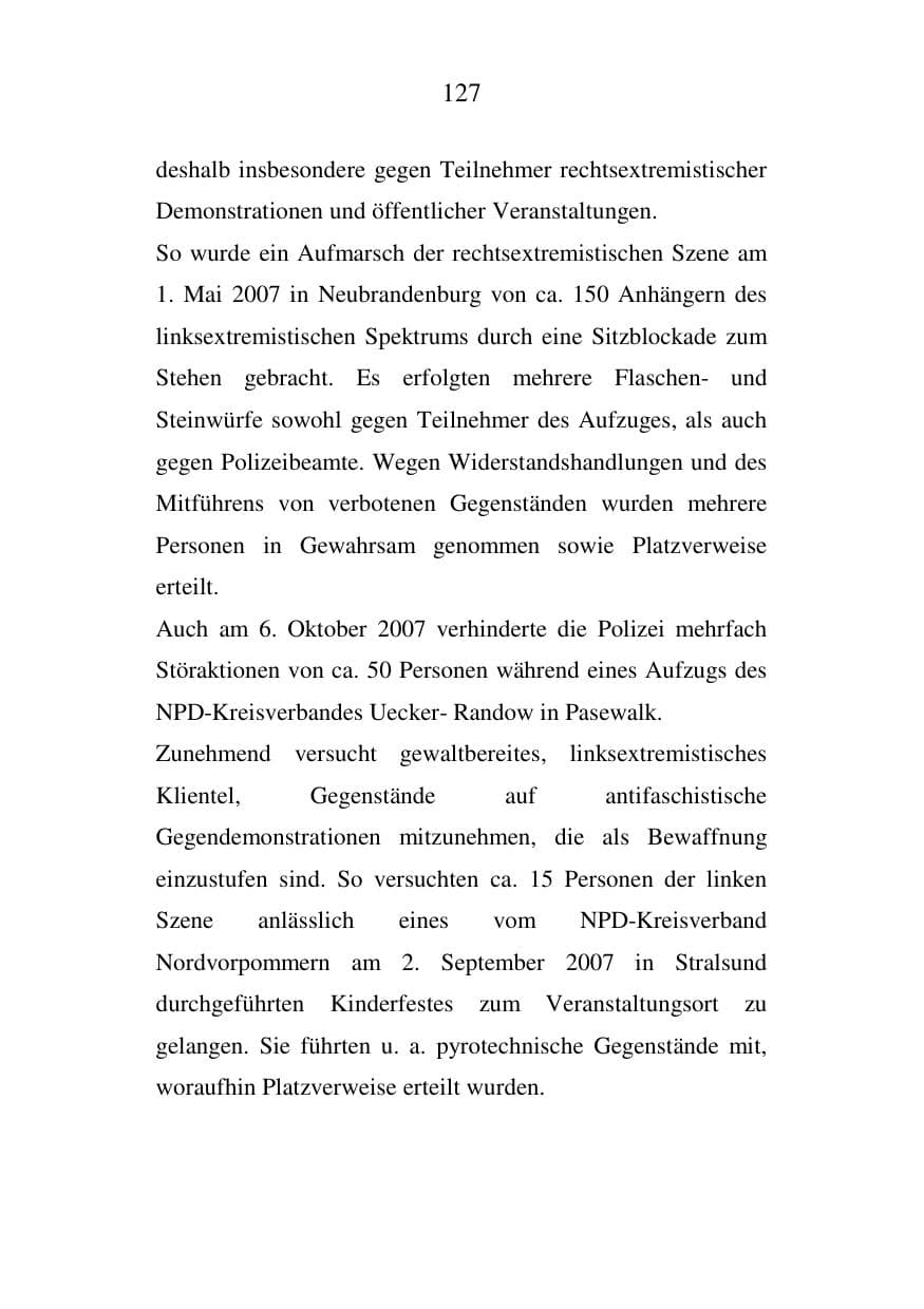 Seite 127 des Verfassungsschutzbericht 2007 Mecklenburg-Vorpommern