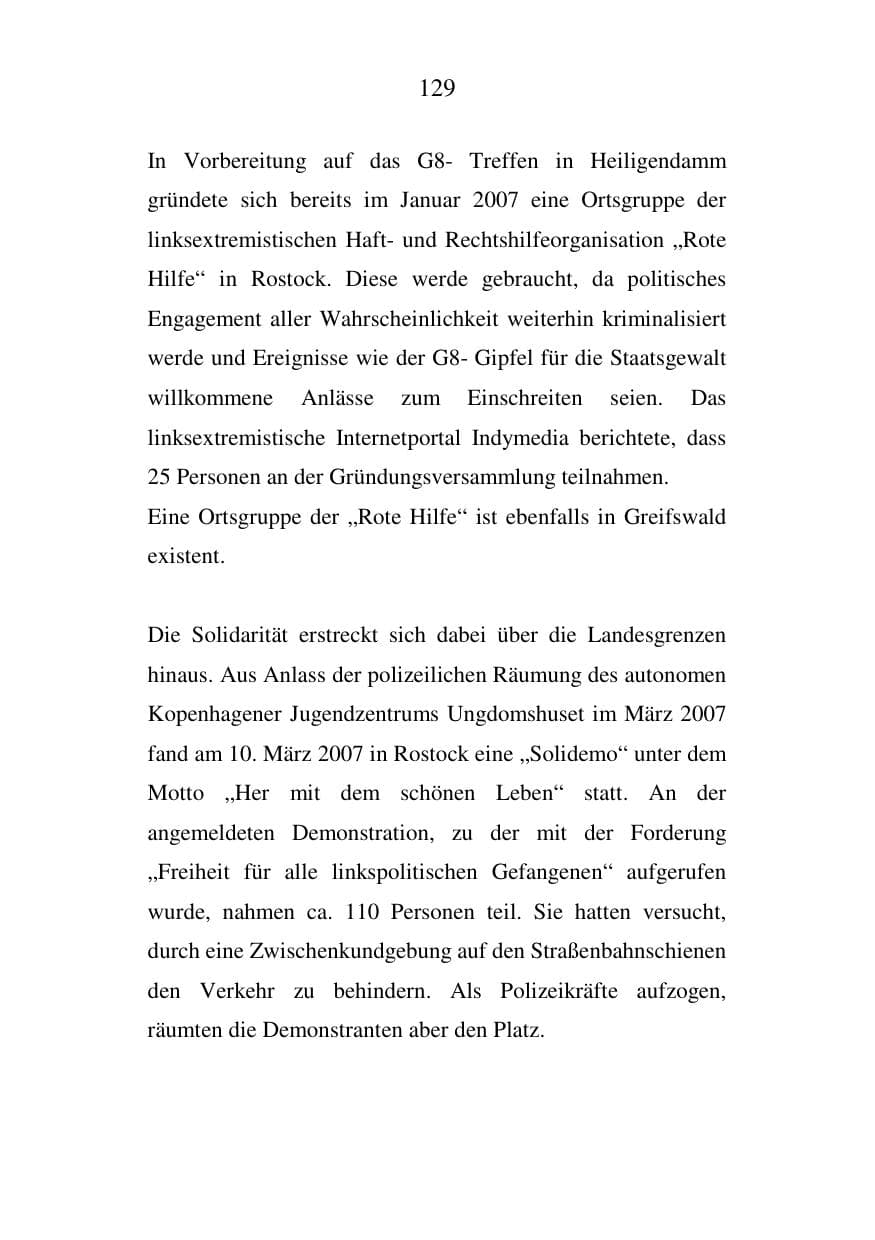 Seite 129 des Verfassungsschutzbericht 2007 Mecklenburg-Vorpommern
