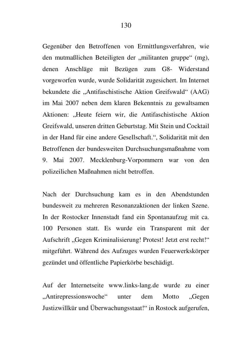 Seite 130 des Verfassungsschutzbericht 2007 Mecklenburg-Vorpommern