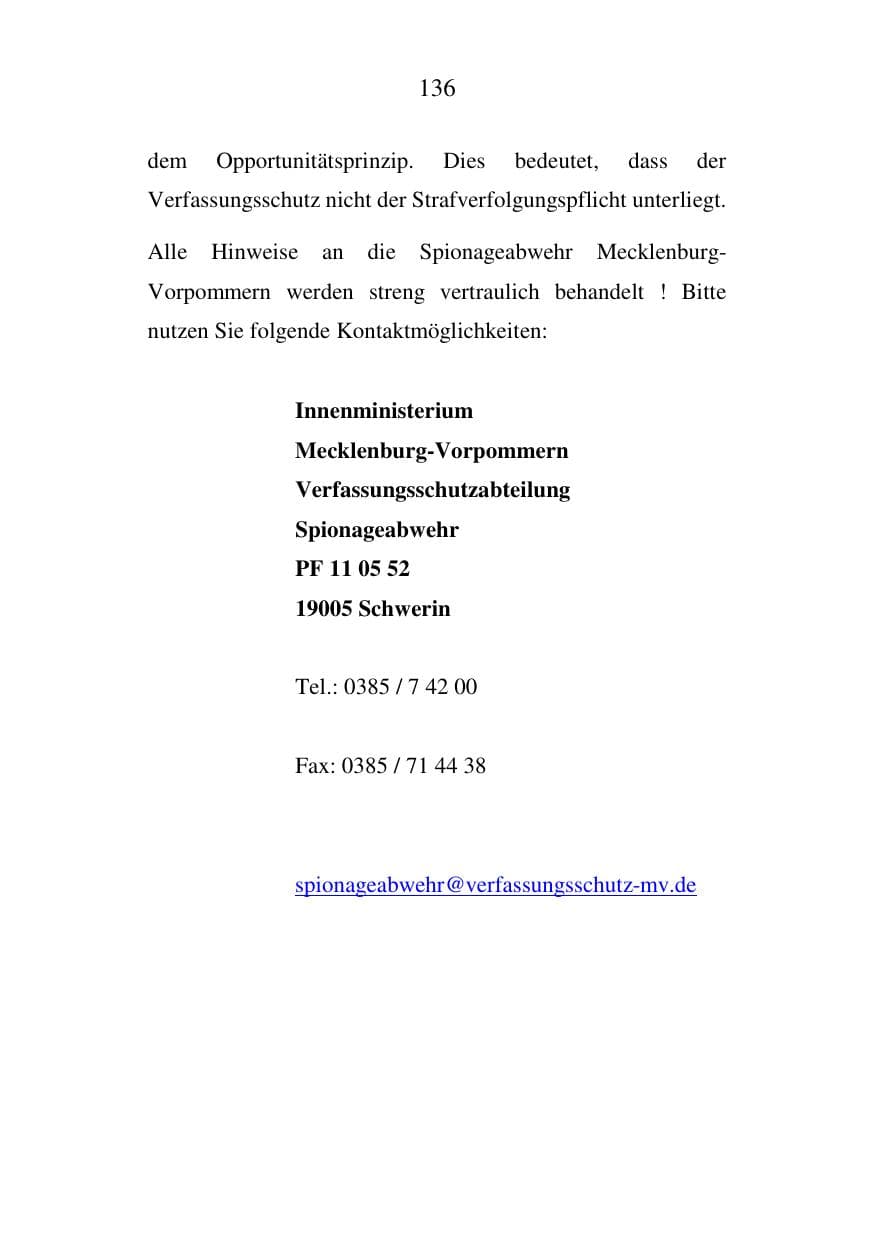 Seite 136 des Verfassungsschutzbericht 2007 Mecklenburg-Vorpommern