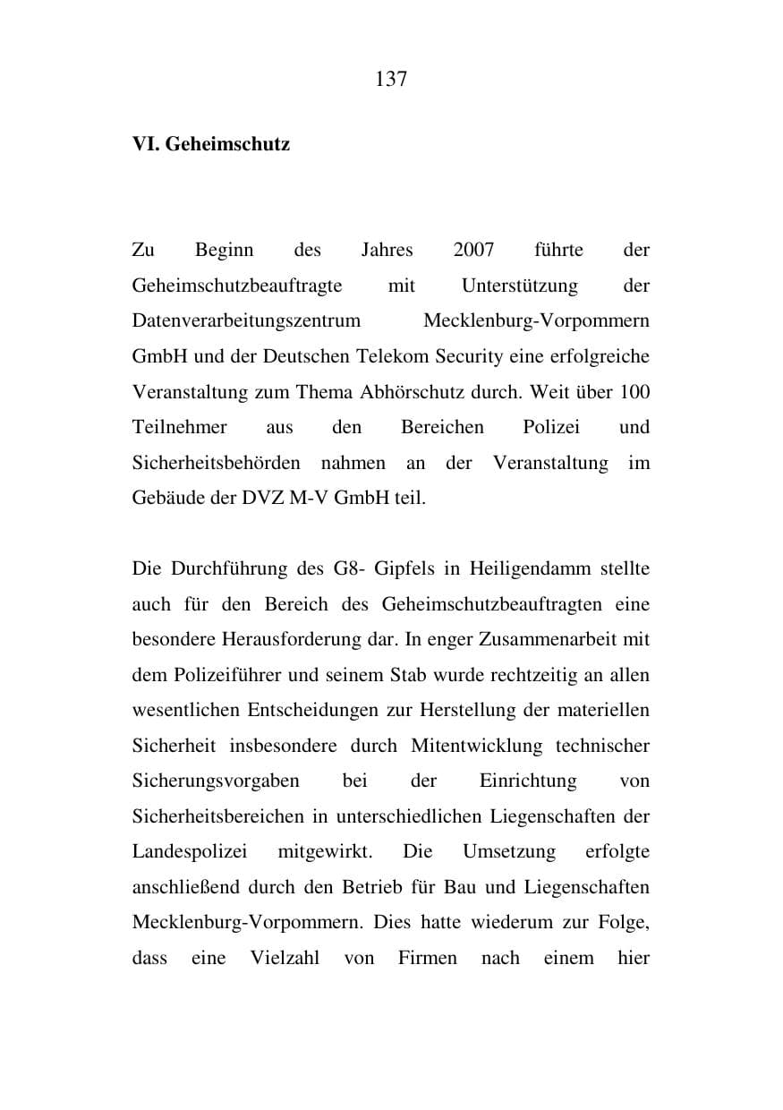 Seite 137 des Verfassungsschutzbericht 2007 Mecklenburg-Vorpommern
