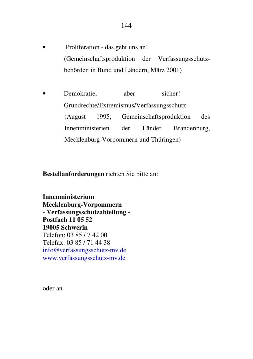 Seite 144 des Verfassungsschutzbericht 2007 Mecklenburg-Vorpommern
