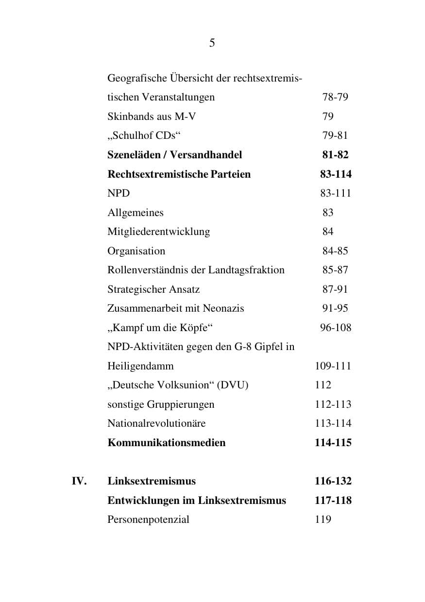 Seite 5 des Verfassungsschutzbericht 2007 Mecklenburg-Vorpommern