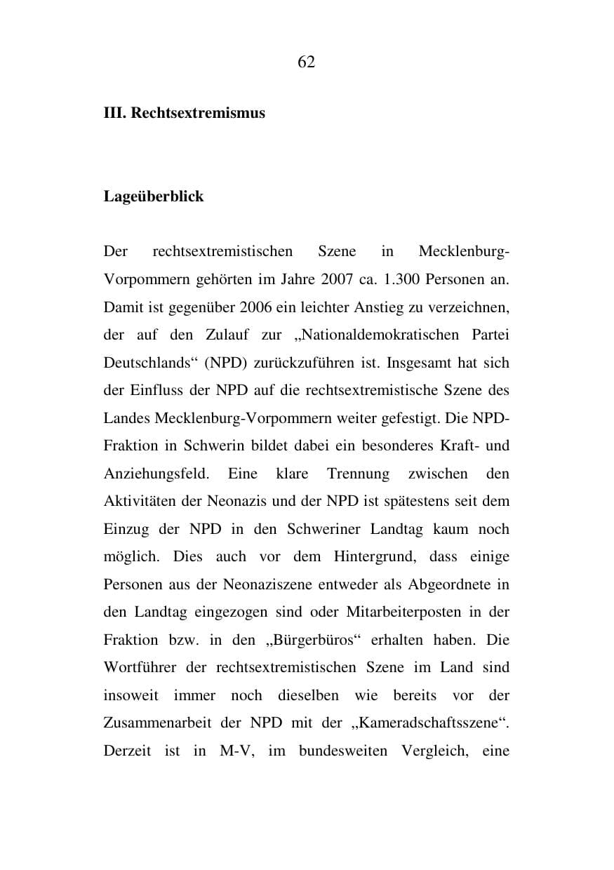 Seite 62 des Verfassungsschutzbericht 2007 Mecklenburg-Vorpommern