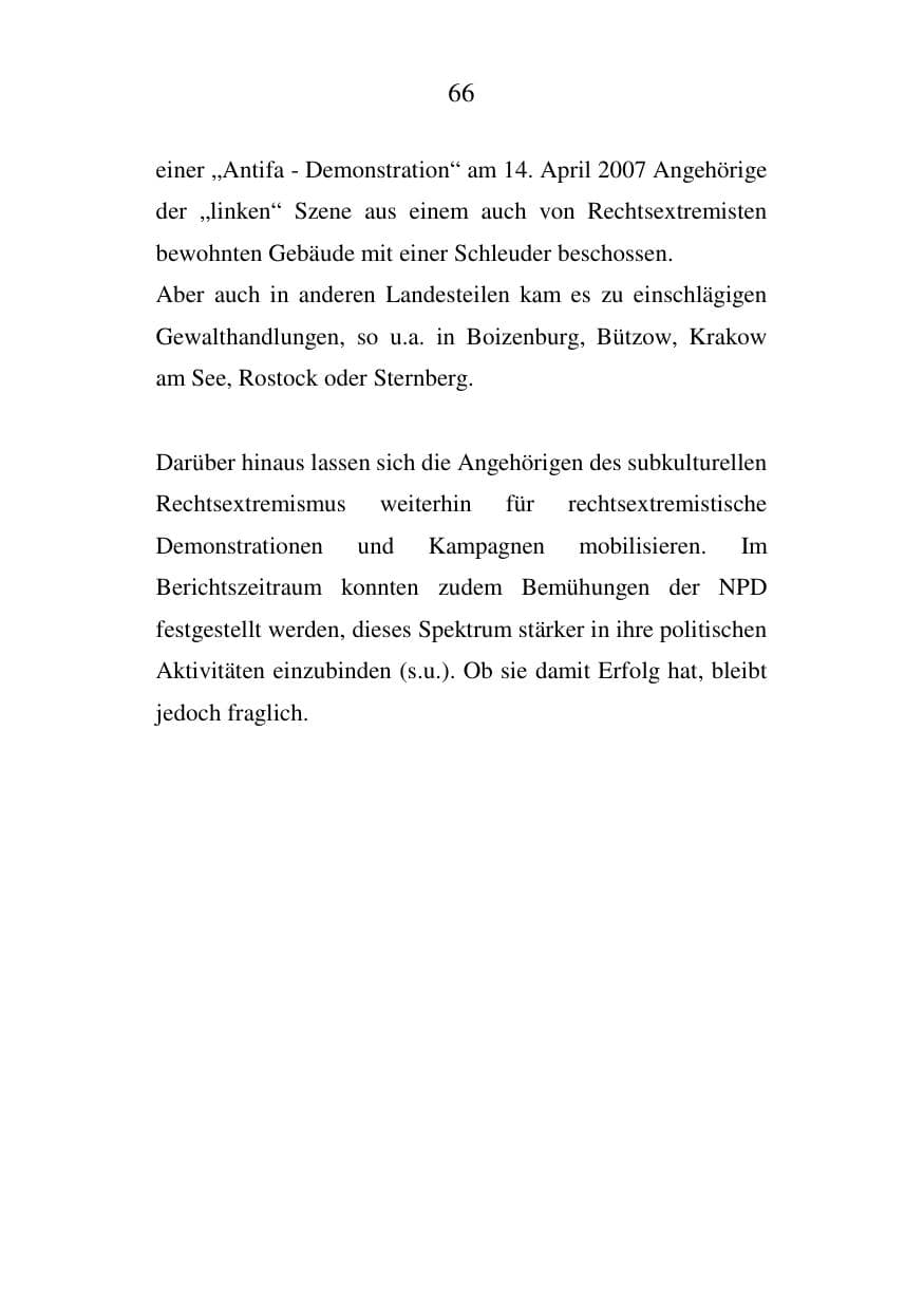 Seite 66 des Verfassungsschutzbericht 2007 Mecklenburg-Vorpommern
