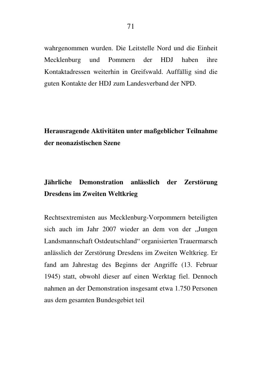 Seite 71 des Verfassungsschutzbericht 2007 Mecklenburg-Vorpommern