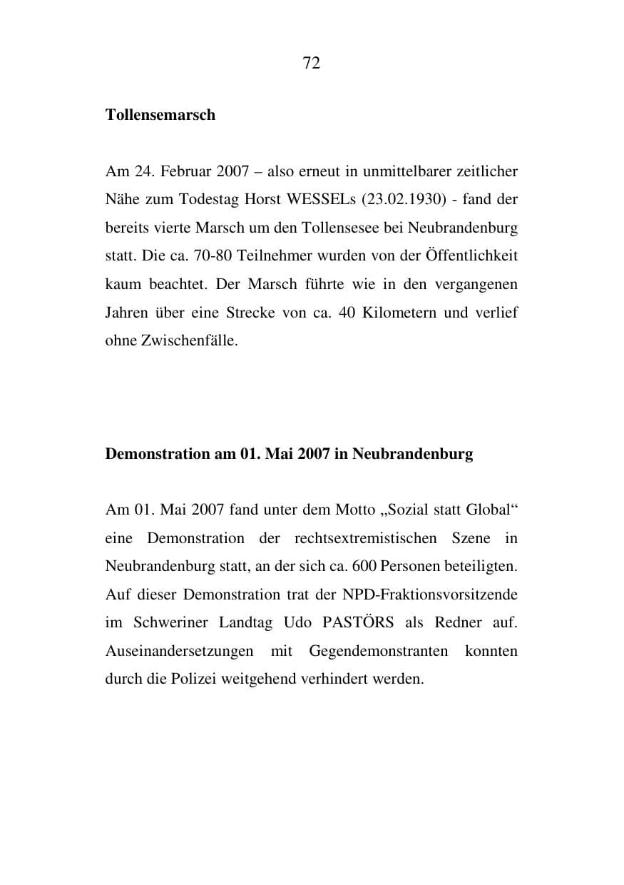 Seite 72 des Verfassungsschutzbericht 2007 Mecklenburg-Vorpommern
